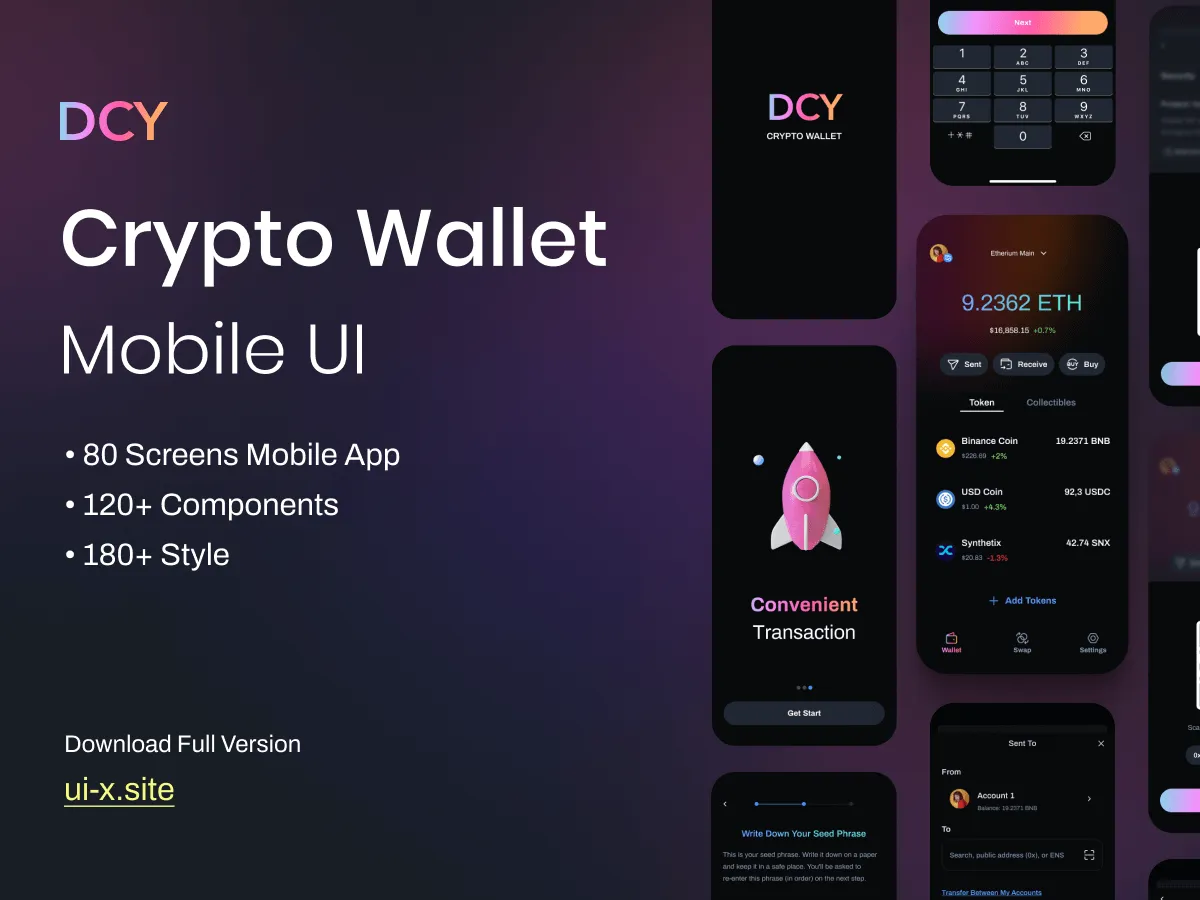 Mobile Crypto Wallet UI Kit for Figma and Adobe XD