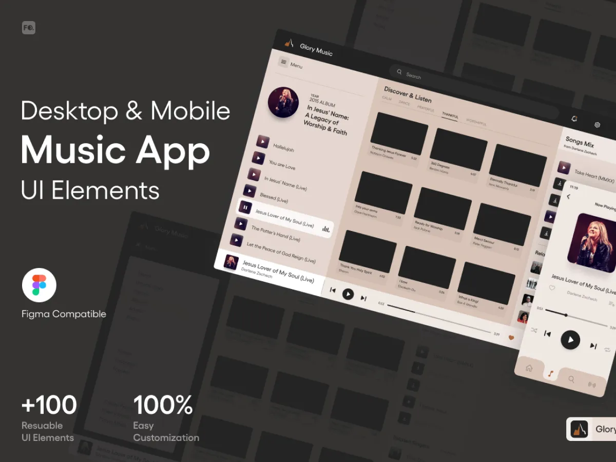 Music UI Kit for Desktop and Mobile for Figma and Adobe XD