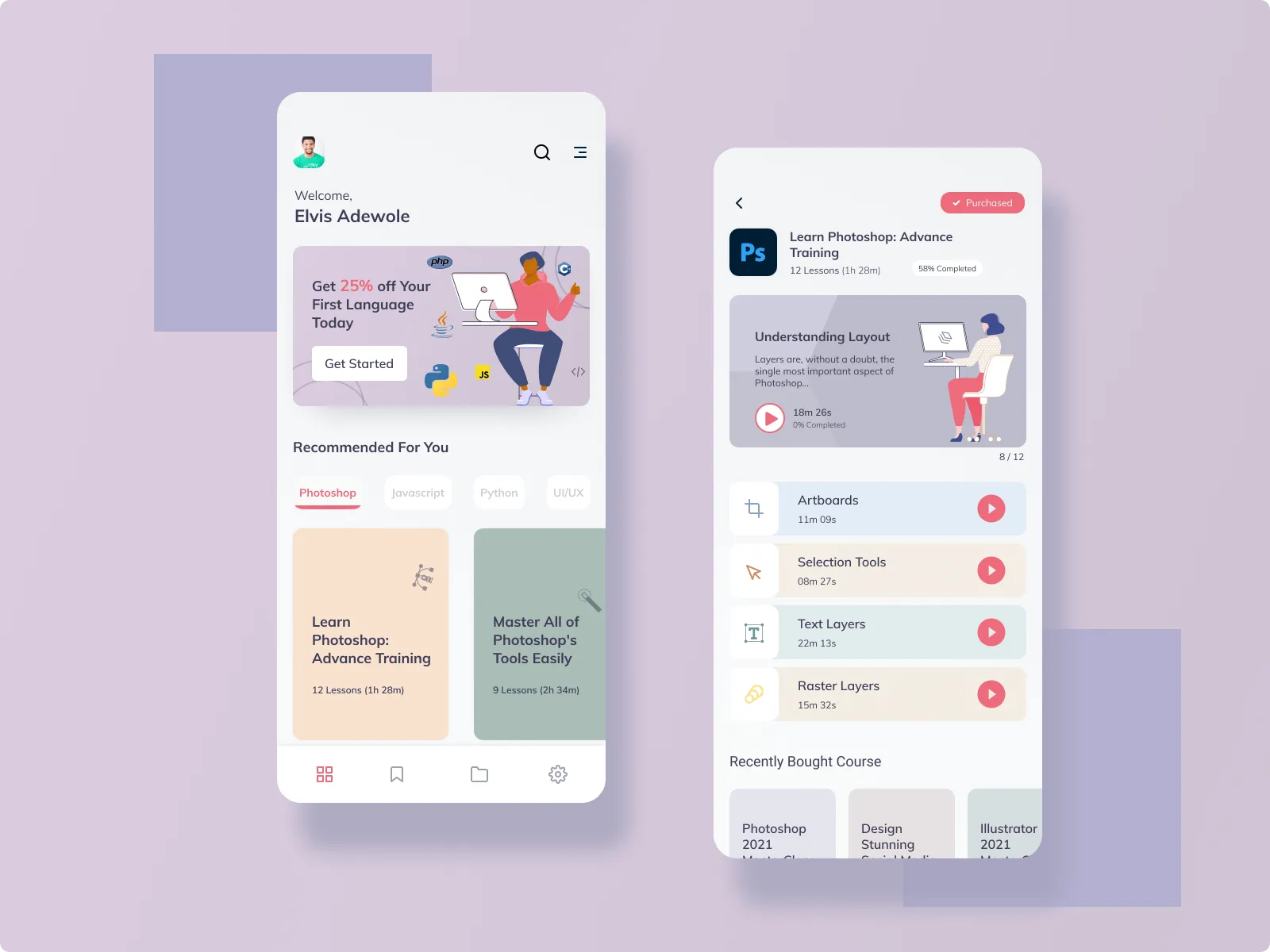 Online Educational Learning App for Figma and Adobe XD