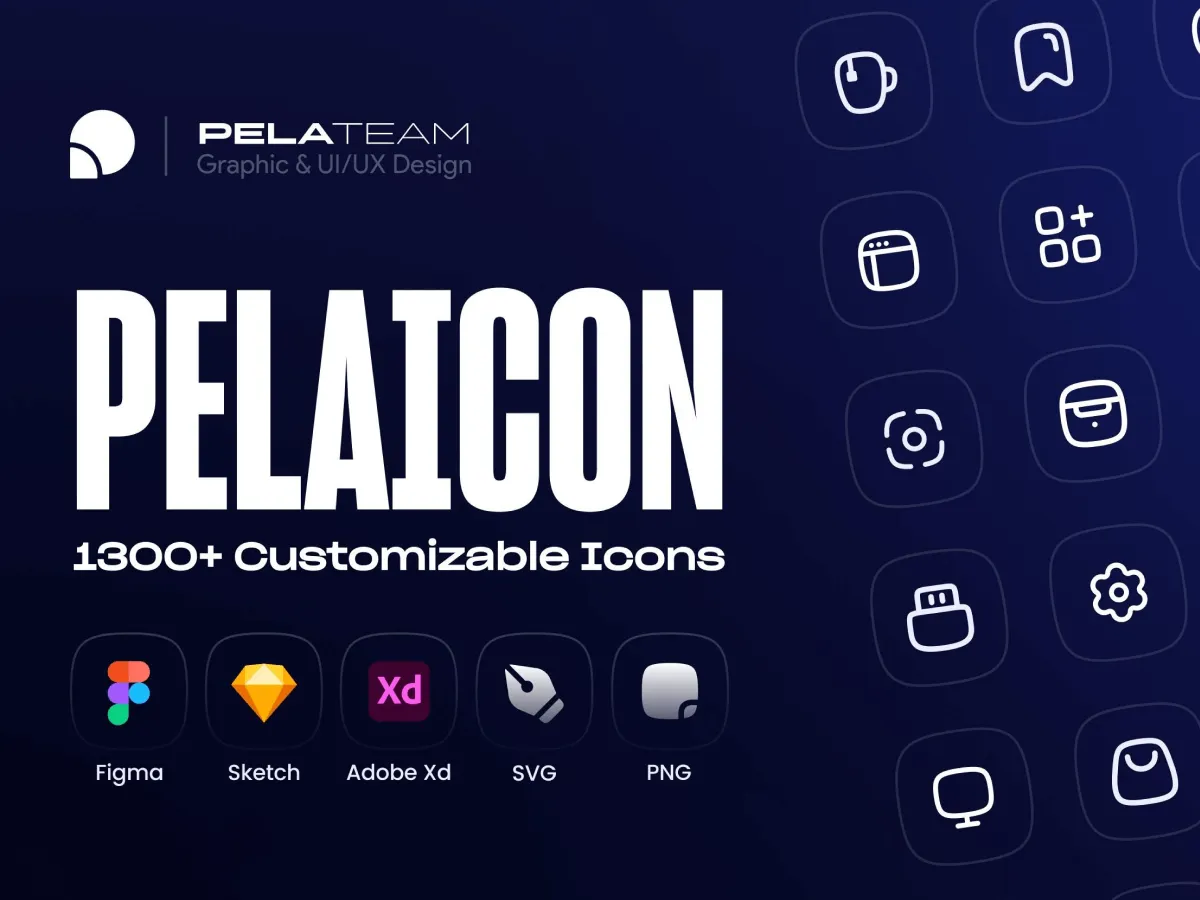 Pelaicon (1300+ Customizable Icons) for Figma and Adobe XD