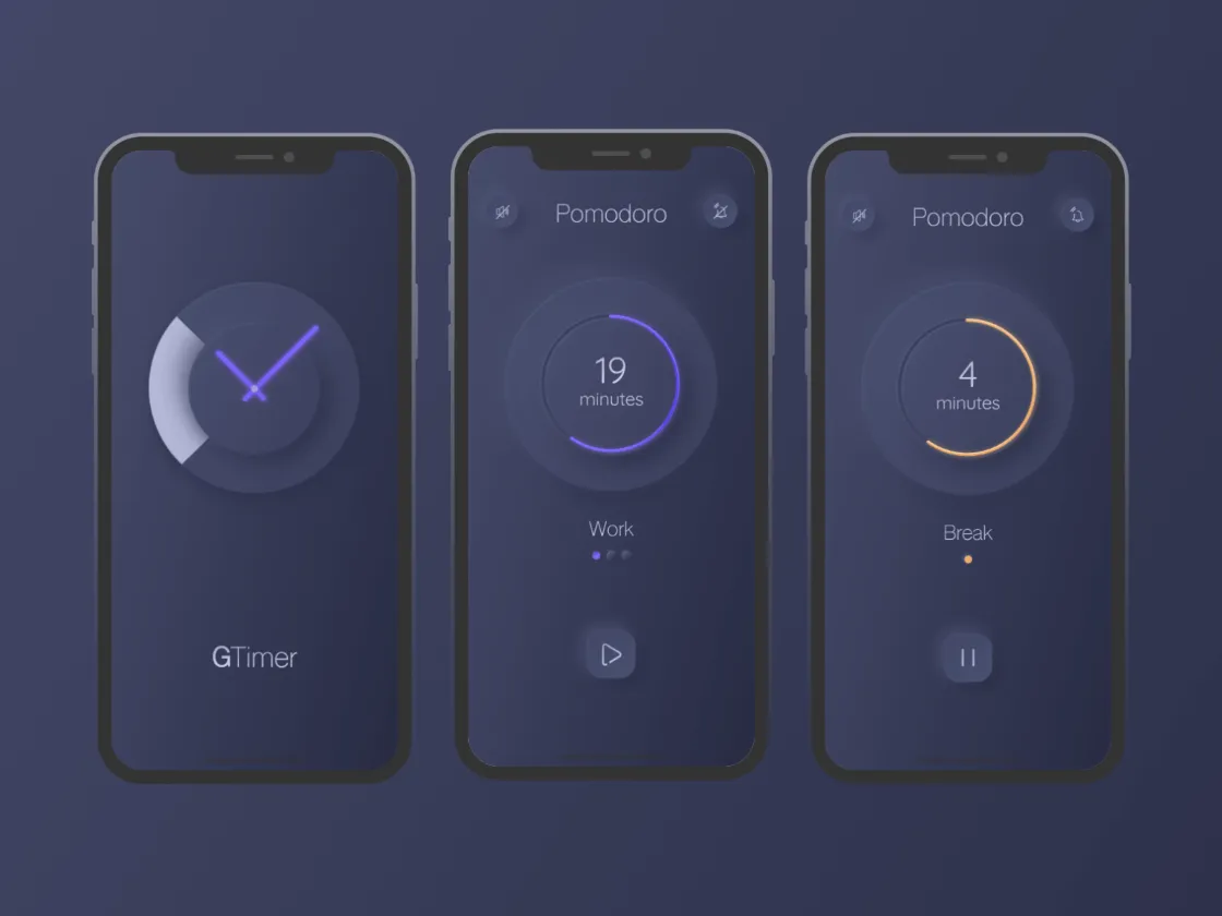 Pomodoro with Neumorphism for Figma and Adobe XD