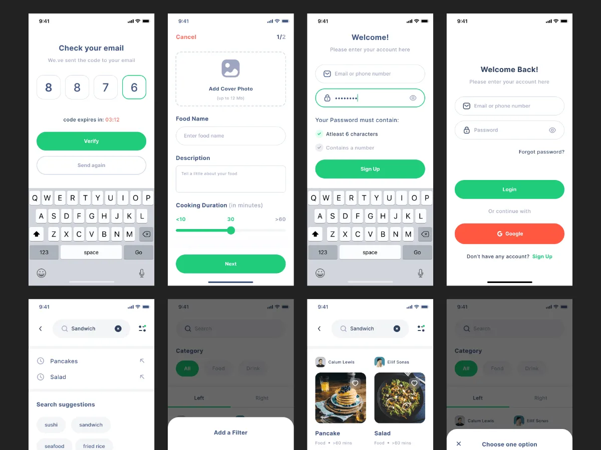 Recipes App UI Kit for Figma and Adobe XD