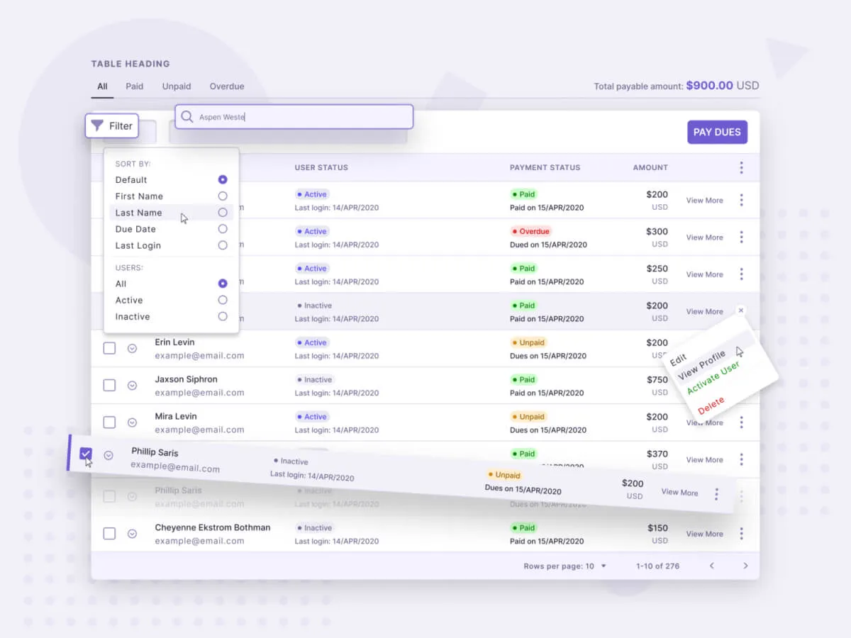 Table Components UI Kit for Figma and Adobe XD
