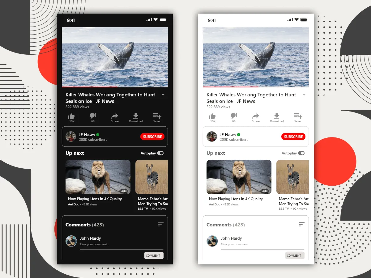 YouTube Mobile Apps for Figma and Adobe XD