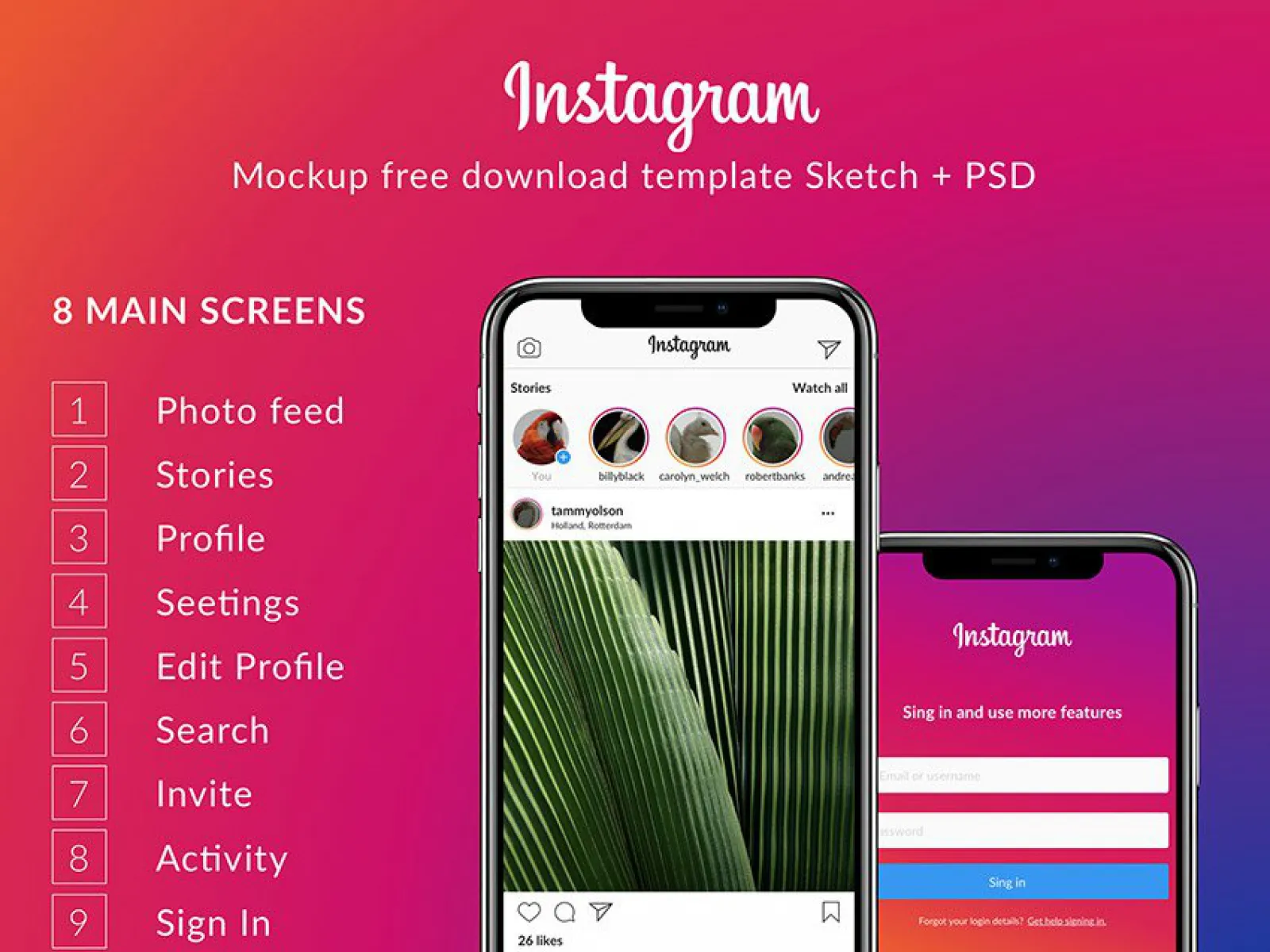 Instagram UI Kit 2018 for Figma and Adobe XD