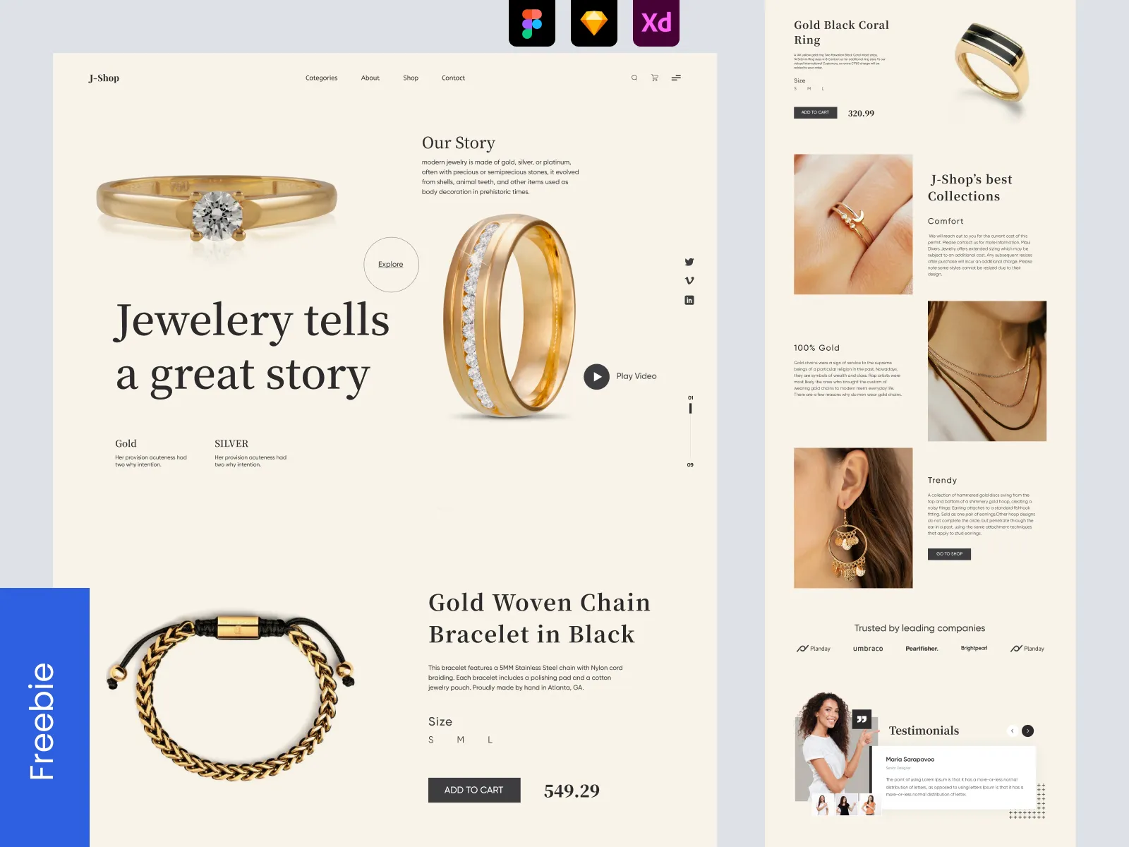 Shopify Jewellery Store Landing Page Design for Figma and Adobe XD