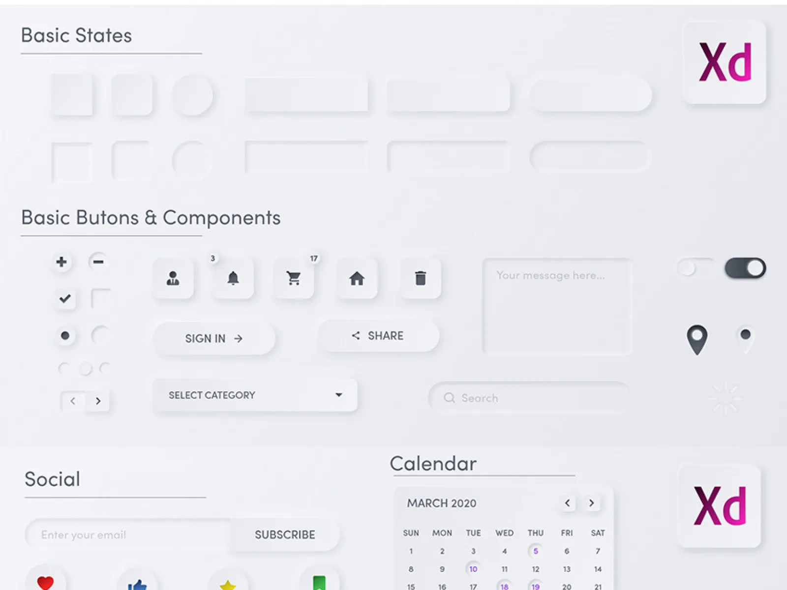 Light Neumorphic Elements for Figma and Adobe XD