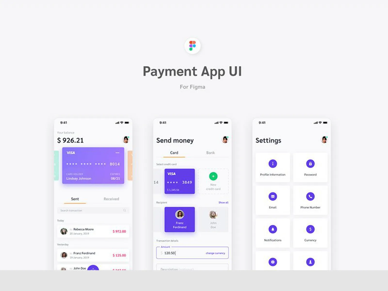 Payment App UI Kit for Figma and Adobe XD