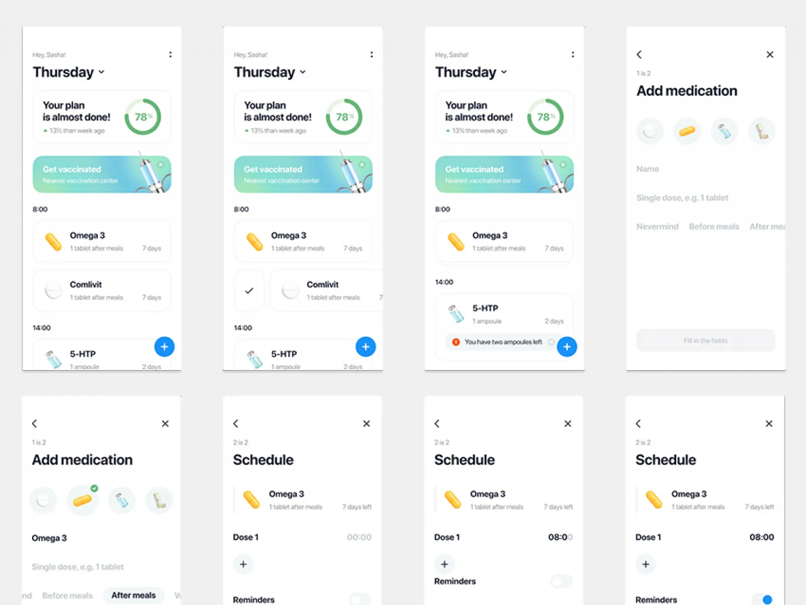 Pills Tracker App Design for Figma and Adobe XD