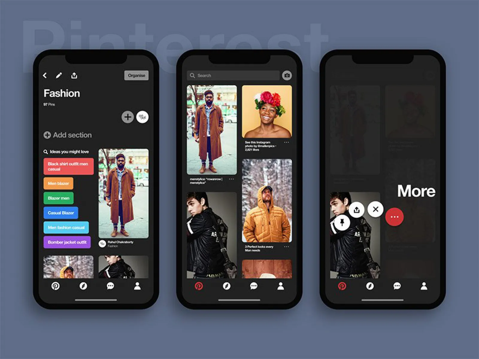 Pinterest Dark UI Kit for Figma and Adobe XD