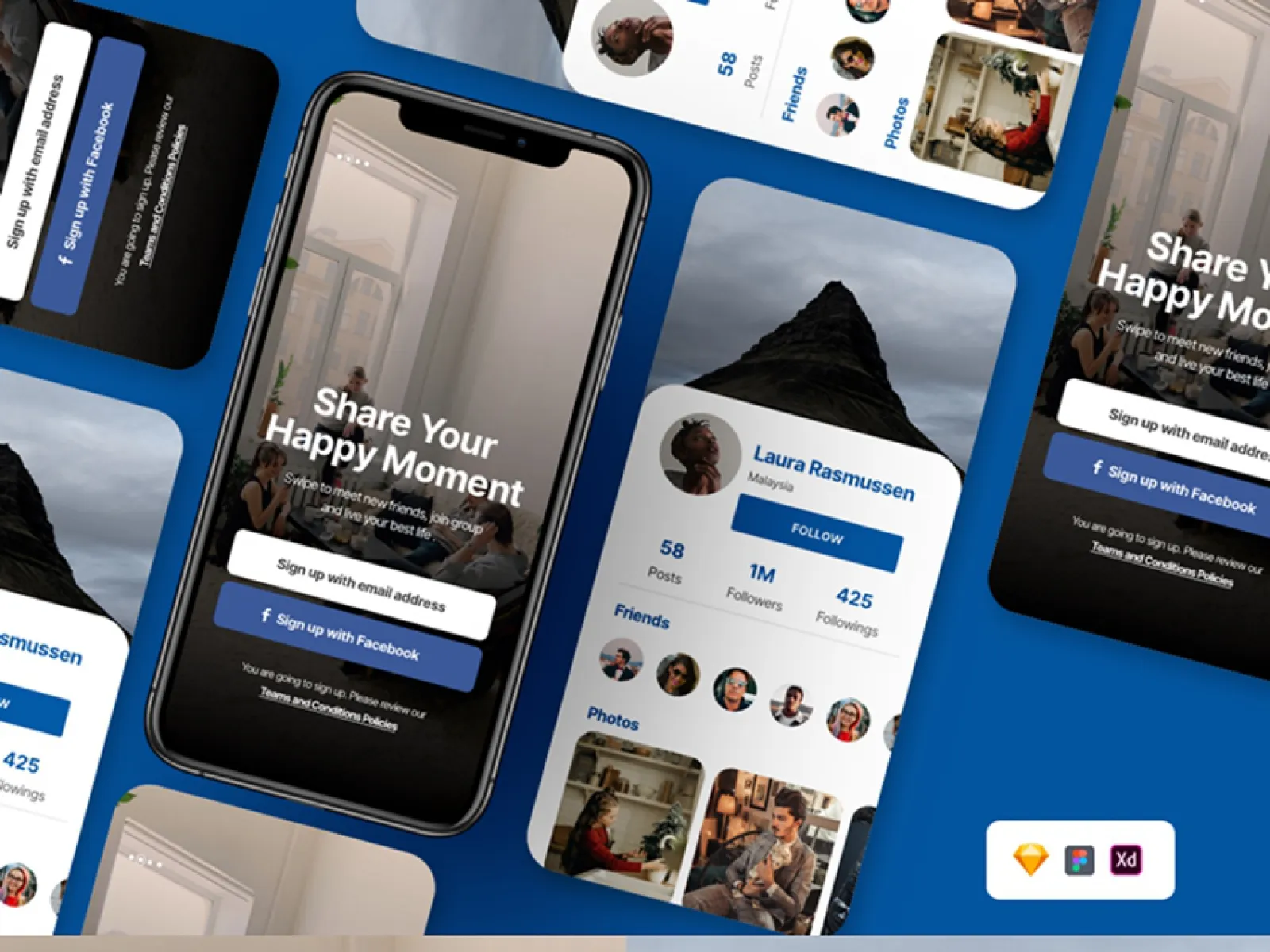Social Media App Screens for Figma and Adobe XD