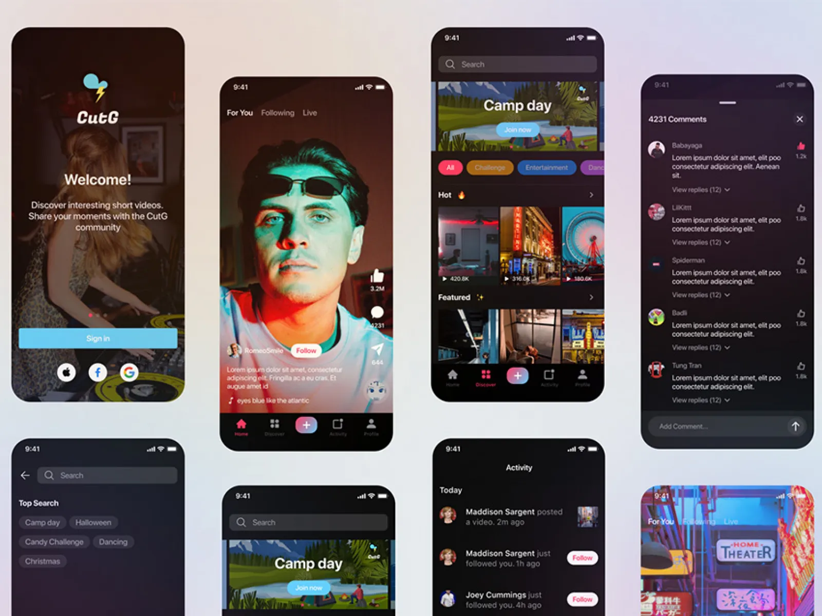 Social Media Video App UI for Figma and Adobe XD