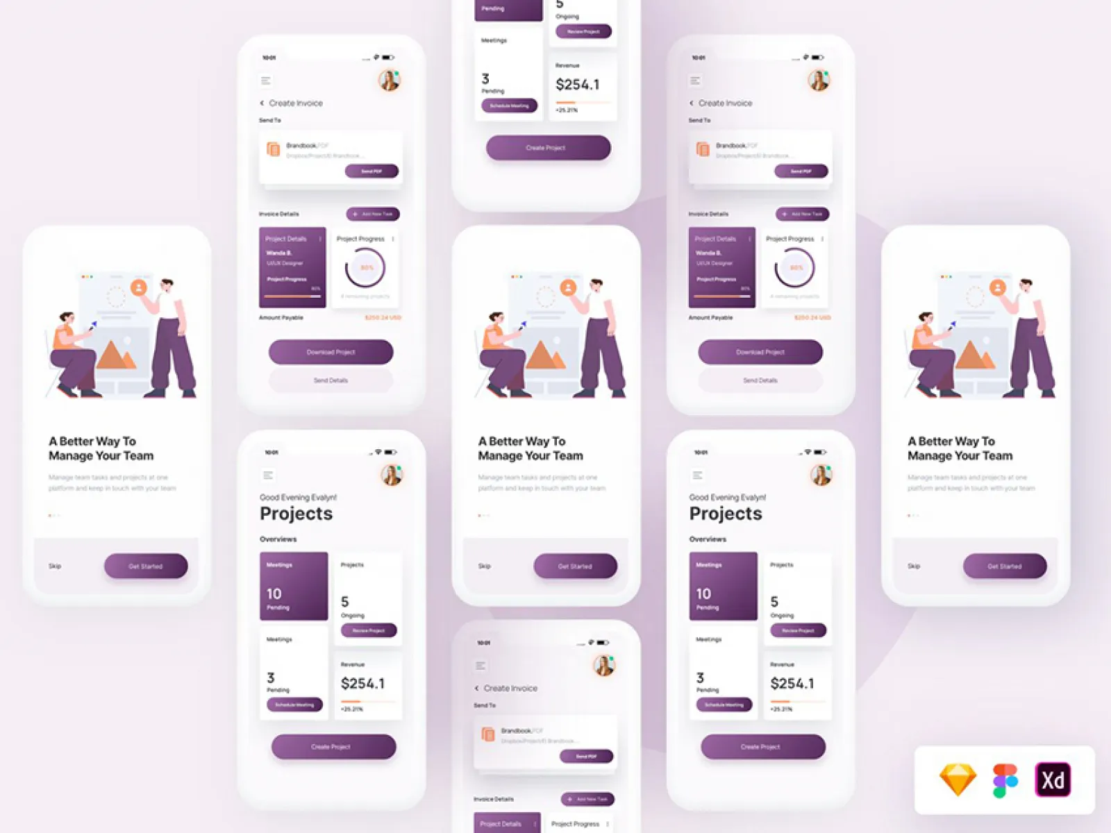 Team Project UI Screens for Figma and Adobe XD