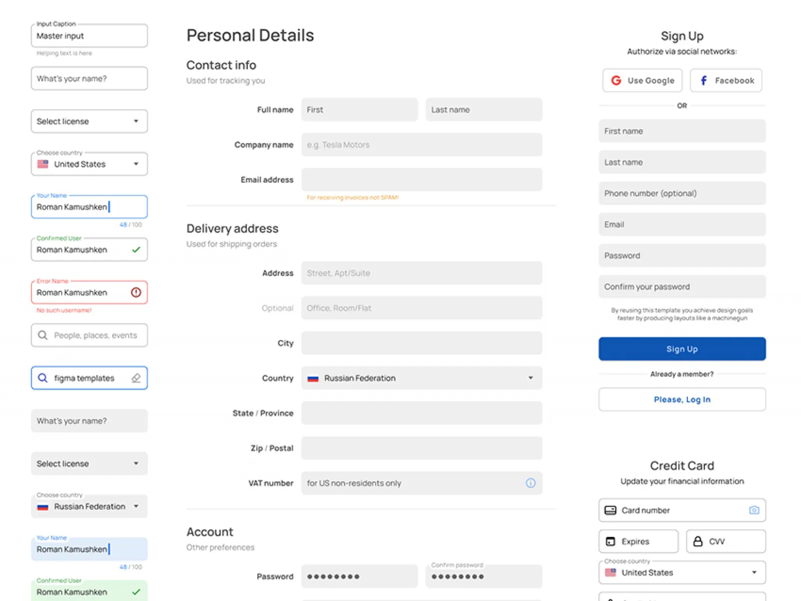 Text fields components for Figma and Adobe XD