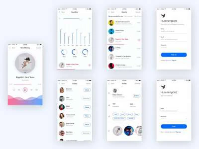 7 Screens Music App Design  - Free template