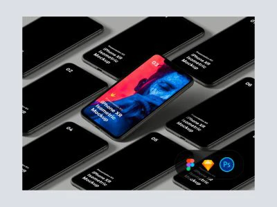 iPhone XR Isometric Mockup  - Free template