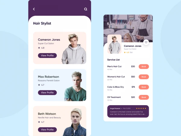 Salon Booking App  - Free template