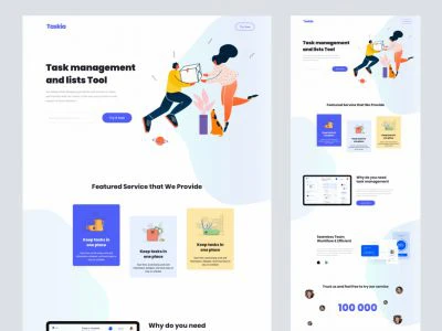 Taskia - Free Landing Page for Adobe XD  - Free template