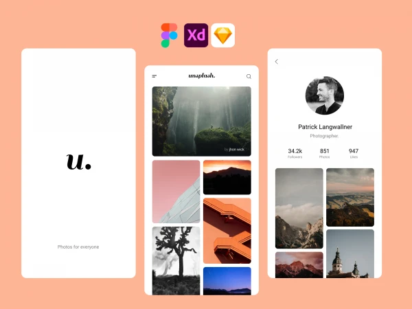 Unsplash App UI Kit  - Free template