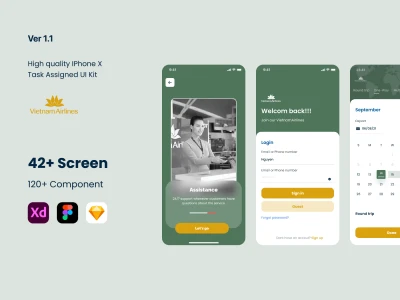 Booking Flight App UI Kit  - Free template