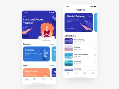 Meditation iOS App UI Kit  - Free template