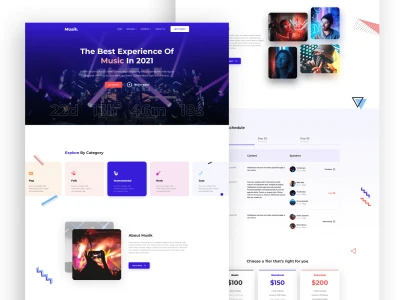 Music Concert Landing Page UI Kit  - Free template