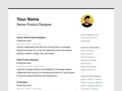 Resume CV Template  - Free template