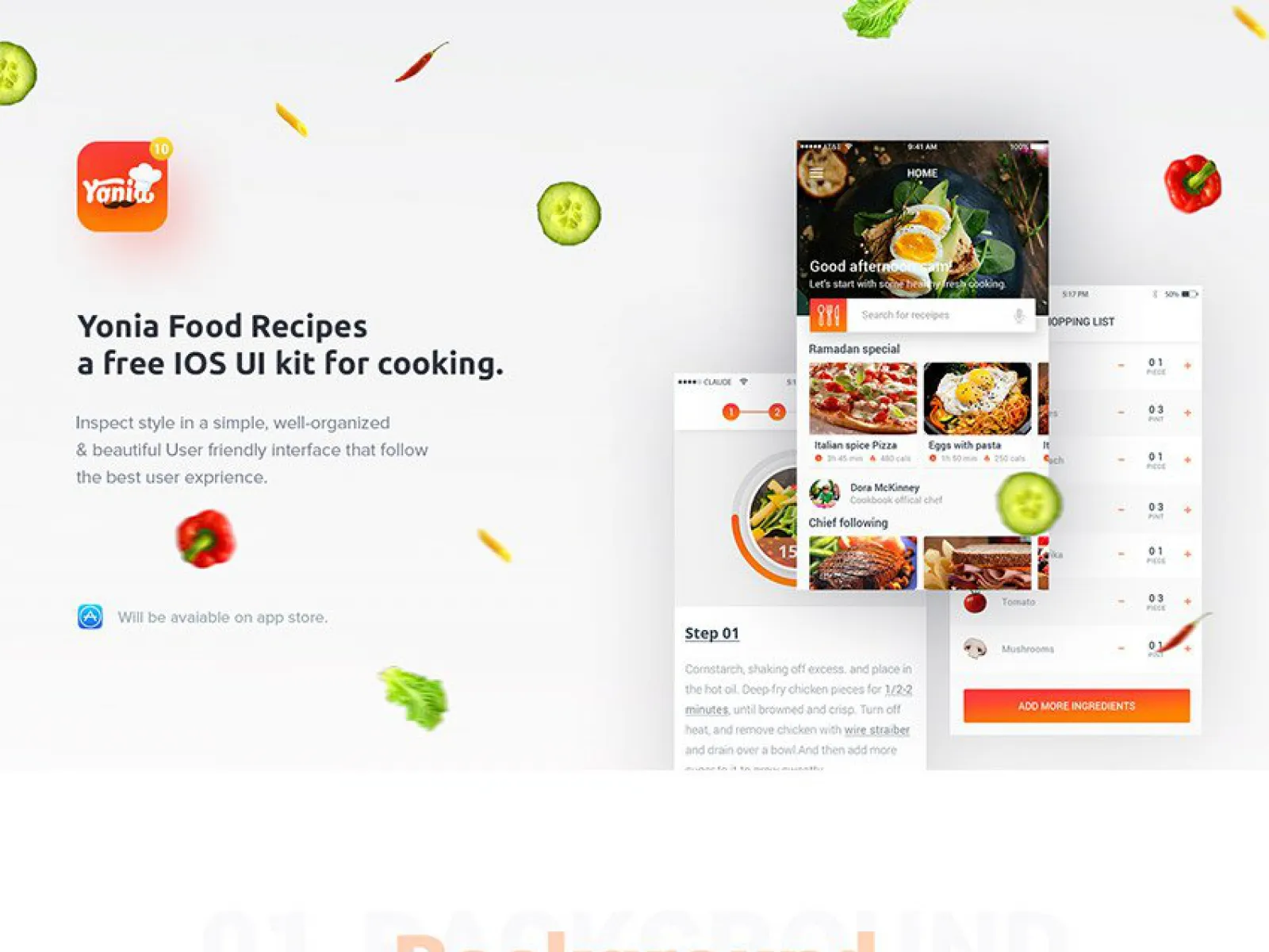 Yonia Food Recipes iOS UI for Figma and Adobe XD